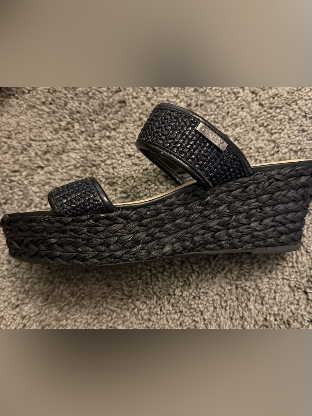 New Womens Black DKNY Platform Wedge Sandals Woven Size 10